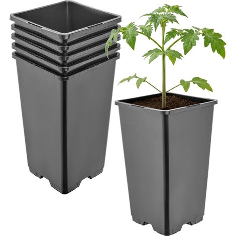 Garronda Pflanztopf Kunststoff hoch 11 x 11 x 19 cm (1,7L) 5er Set eckig mit Drainagelöchern Blumentopf PP Pflanzgefäß für Garten Gewächshaus Balkon Anzucht Innen Außenbereich Schwarz GD-0201