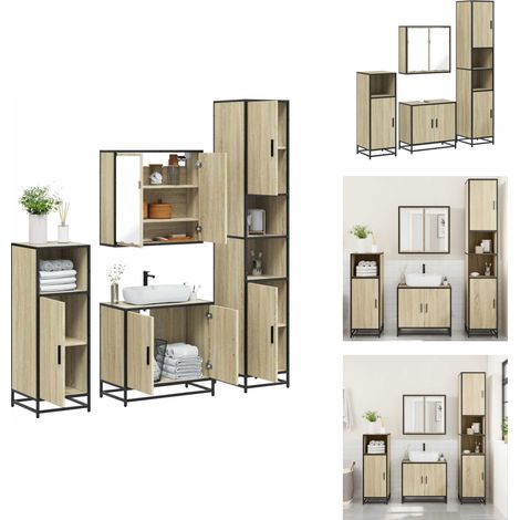Ensemble de meubles de salle de bain 4 pcs chêne sonoma - Ensemble De Meubles De Salle De Bain - Ensembles De Meubles De Salle De Bain - Armoire De Salle De Bain - Armoire De Rangement De Salle De Bai (1/5)