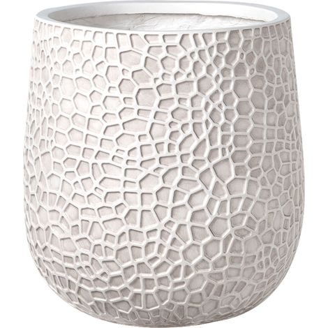 Flower Pot Light Beige Fibre Clay Indoor and Outdoor Planter Round 41 x 41 x 43 cm Decorative Accent Modern Design Living Room Garden QIYUN