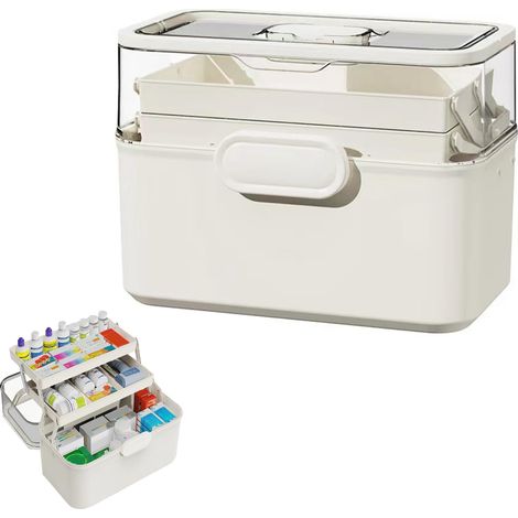 Boite a pharmacie, Rangement pour médicaments, Boite rangement medicament maison 3 niveaux, portable et pliable, pour médicaments pour la maison (1/5)