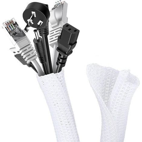 3m- Blanc Manchon De Cache Cble, 13-20mm Rglable Gaine Cble Tresse, Extensible Gaine Range Cable Informatique, Protection Du Cache Cbles Pour Auto (1/5)