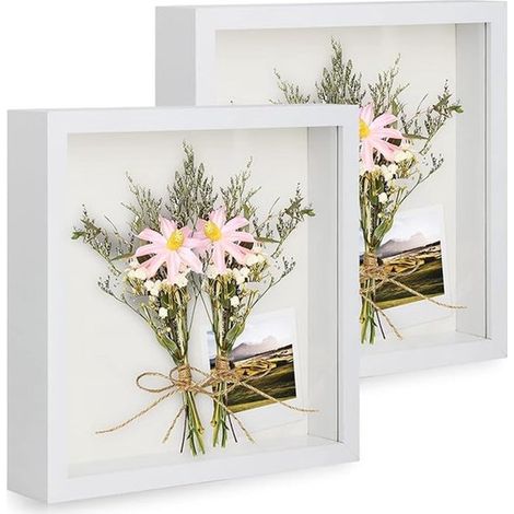 Lot de 2 – Album photo – Cadres photo 3D à bordure profonde – Boîtes d'exposition photo – Vitrines en verre – Blanc – 20,3 × 20,3 cm (1/5)