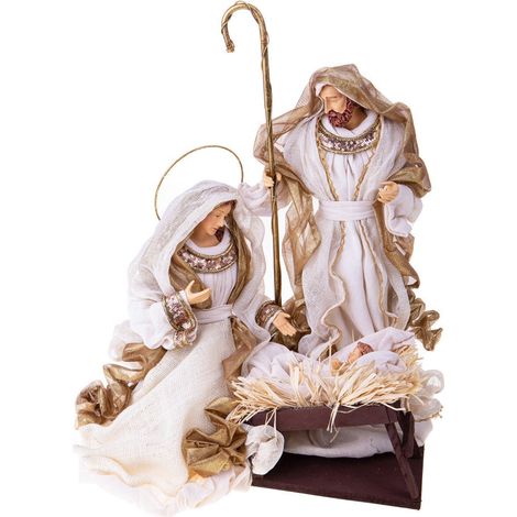 Natività monoblocco in resina per presepe, vestiti in tessuto da 40 cm decorazione Beige, Champagne e Oro (1/4)