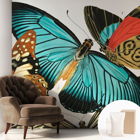 Papier peint intissé classique moderne pour salon et chambre à coucher Décoration rapide avec colle Papillons colorés 250x250 cm (1/5)
