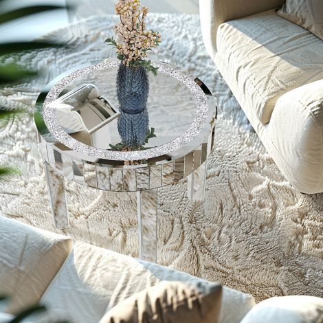 Modern Silver Mirrored Coffee Table Bling Diamonds Accent Table Sofa Side Table (1/5)