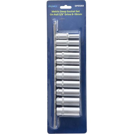 Dapetz® 11PCS 3/8" Deep Impact Socket Set – Metric CRV Steel 8-19mm Long Reach Sockets on Rail for Nuts & Bolts – Durable Universal 3/8 Socket Set, Ideal for Impact Sockets & Wrenches (1/5)