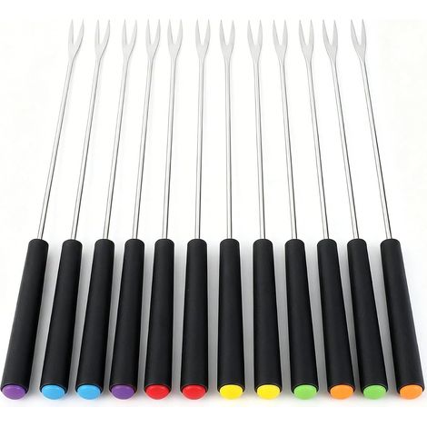 Lot de 12 fourchettes à fondue en acier inoxydable avec manche en plastique - 24 cm de long - Pour fondue au fromage, fondue au chocolat, grillade de guimauves au feu de camp ou fourchettes à fruits (1/5)