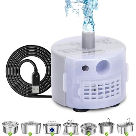 KLVGTIFS PU - Pompe pour fontaine à eau, pompe de rechange en acier inoxydable pour fontaine à eau pour animaux, pompe à débit réglable pour fontaine à eau pour animaux