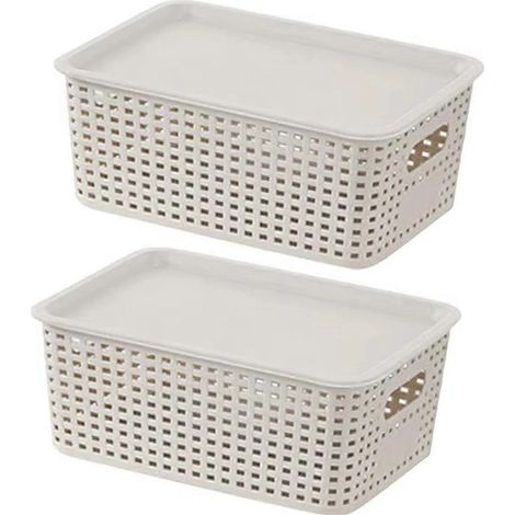 Paniers de rangement empilables, paniers de rangement en plastique PP avec poignées creuses, pour placard, cuisine et salle de jeux, lot de 2 pour l'organisation de la maison (1/5)