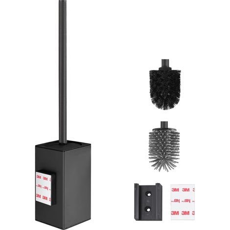 DAZI Wall-Mounted Toilet Brush without Drilling, Rust-Proof Metal Toilet Brush Holder, Modern Design, Toilet Brush Holder with Removable Inner Cup (Matte Black) (1/5)