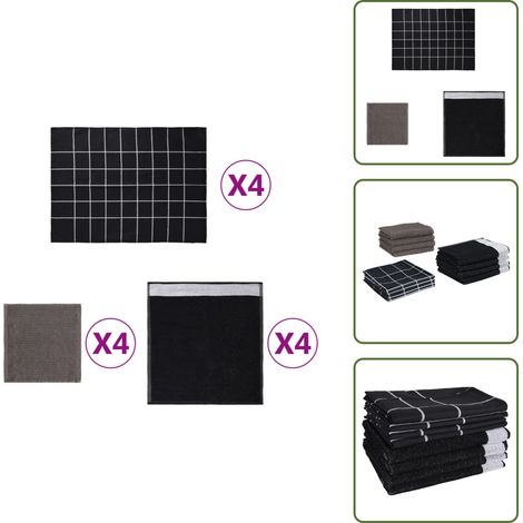 12-tlg. Handtuch-Set Schwarz Baumwolle - Küchenhandtücher - Gastgewerbehandtücher - Spültücher - Badezimmersatz - Baumwolle (1/5)