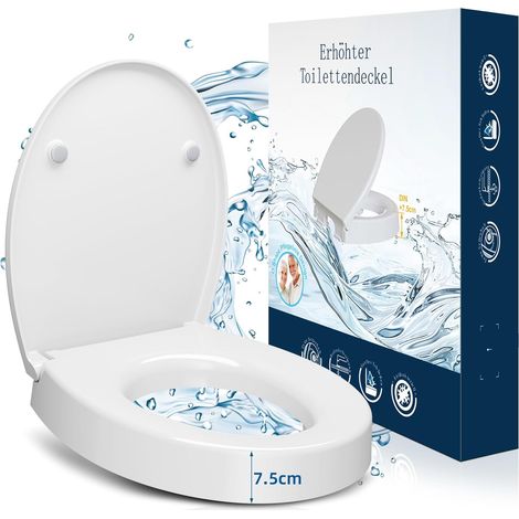 Élèvateur de siège de toilette, siège de WC surélevé de 7,5 cm en Duroplast - Siège de toilette surélevé pour une assise confortable avec mécanisme d’abaissement automatique - Résistant jusqu’à 250 kg (1/5)