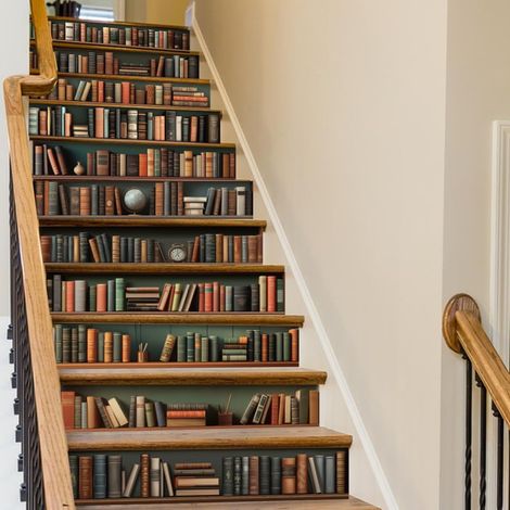 15 bandes étagère Stickers d’escalier, autocollants de contremarche d’escalier Peel and Stick pour les marches 18x100cm Livres créatifs escalier Murales Décor pour Home Hotel (1/5)