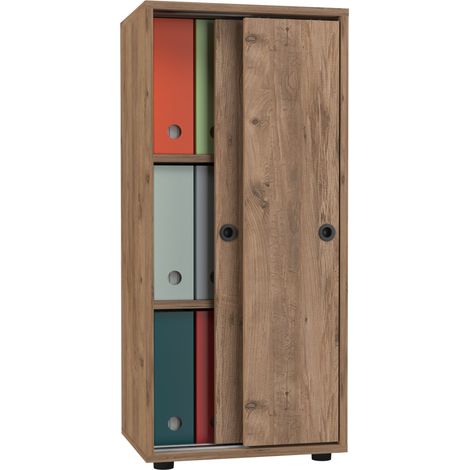 Armario de oficina VCM con 3 compartimentos  Armario de archivo moderno con puertas correderas  Dimensiones aprox. AL. 109 x AN. 49 x T. 38 cm – Ulas 3 compartimentos (roble de miel) (1/3)