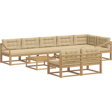 Set di divani da esterno 9 pz Bianco e Beige Poliestere vidaXL (1/5)