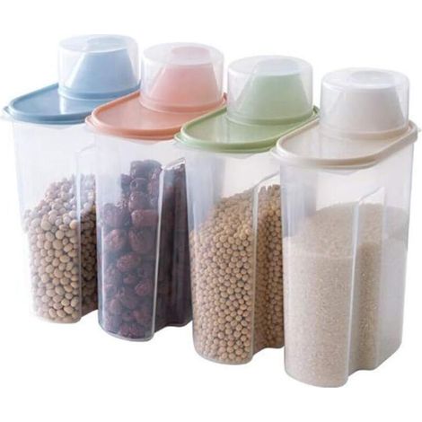Lot de 6 Pièces Boîtes de Conservation Alimentaire en Plastique Transparent Rangement de Céréales 2,5L - Couleur Aléatoire (1/5)