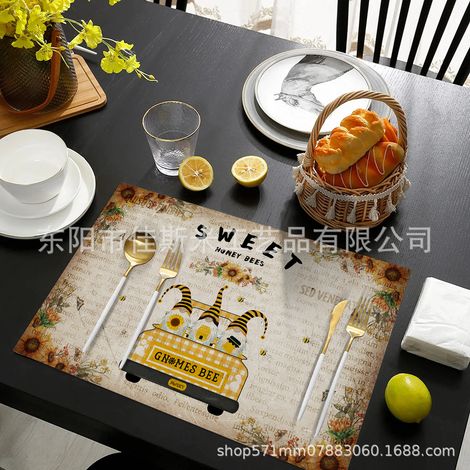 Easter Placemat, Leather, Non-slip, Heat-insulating, Waterproof, Suitable for Home Use, Hotels, and Western Style - Yellow - Cart - 3045cm