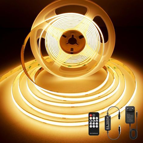 COB LED Strip, 5m, 480 LEDs/m, Dimmable, Remote Control, DC24V Power Supply, Warm White, Indoor Decoration (1/5)