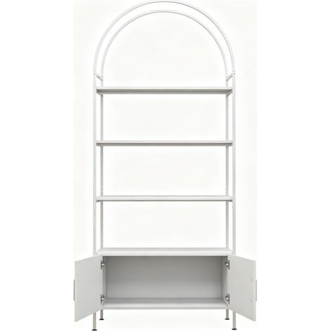Bogenregal mit 4 Ebenen und Unterschrank mit 2 Türen, weiß, 80 x 30 x 187 cm (1/5)