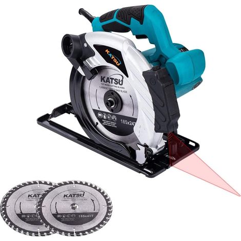 Scie circulaire 185mm 1600W avec Guide Laser et 2 Lames 24T + 40T, Coupe 65mm (90°), 45mm (45°) pour le Travail du Bois, le Métal Mou et la Coupe du Plastique (1/5)