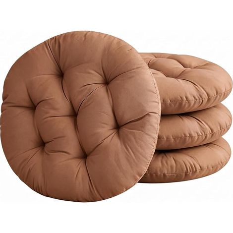 Set of 4 Kitchen Chairs 40 x 40 cm Comfortable Round Seat Cushions Kitchen Chair Cushions for Kitchen Garden Dining Room Living Room Study Room Brown (1/5)