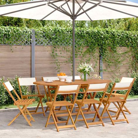 vidaXL Sillas plegables, 8 unidades, tela color blanco crema y madera maciza. (1/5)