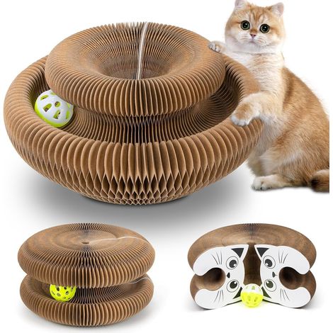 Katzenkratzbaum aus Pappe – Faltbarer Kratzbaum in verschiedenen Formen, interaktives Spielzeug mit Glöckchen zum Herausnehmen, fördert den Jagdinstinkt der Katze. (1/5)