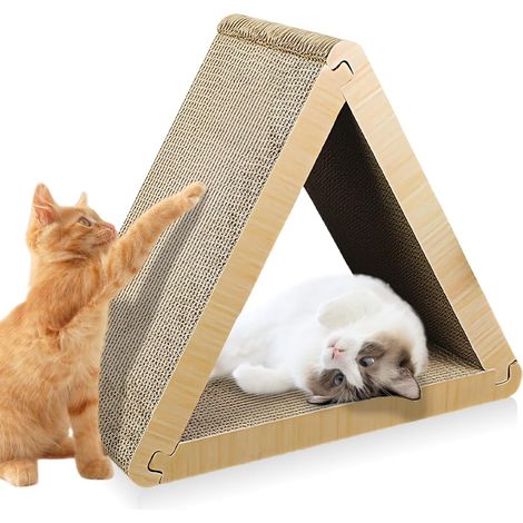 Árbol rascador triangular para gatos: 3 postes rascadores – Árbol rascador de doble cara – Requiere montaje – Para el cuidado de las patas – Mueble rascador duradero (1/5)