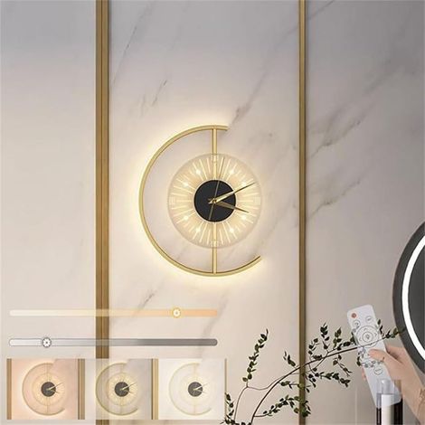 Applique murale ronde LED intérieure Horloge murale Lampe Murale Moderne Or 21W avec télécommande Dimmable lampe de chevet créatif en Acrylique et métal Éclairage mural pour salon Chambre (1/4)