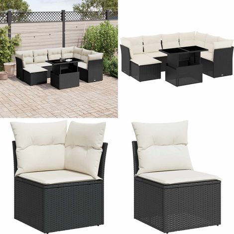 8-tlg. Garten-Sofagarnitur mit Kissen Schwarz Poly Rattan - Gartenmöbel Set - PE-Rattan Möbel - Outdoor Sofa - Lounge Set - Gartenlounge - Home & Living (1/5)