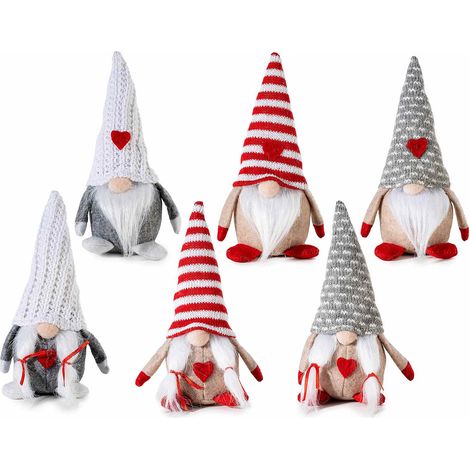 Babbo e Mamma Natale gnometti in stoffa colorata con cuore applicato, set da 6 pezzi