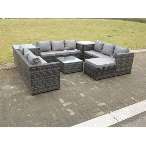 Fimous Rattan Gartenmöbel Set -10-Sitzer Lounge Sitzgruppe Set U-förmig Gartensofa Outdoor Balkonmöbel für Garten & Terrasse Grau Gemischt (1/2)