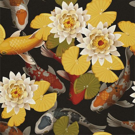 Tela decorativa para exteriores Oxford - Motivo de flores de carpa koi I DX007 (1/5)