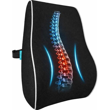 Coussin Dorsal Ergonomique en Mousse à mémoire de Forme, Oreiller pour Le Dos pour Une Assise Confortable, Coussin Lombaire, pour la Maison et Le Bureau, Noir, Petit (1/5)