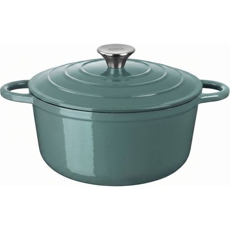 Cocotte ronde avec couvercle 24cm 3,8L Fonte d'acier tous feux dont induction four Vert Arthur Martin AM4371 (1/5)