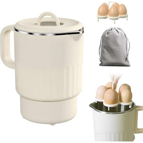 Bouilloire Électrique Pliable 1000ML 600W Silicone Avec Support À Œufs, Bouilloire De Voyage Pliable, Camping, Blanc, 1L, 600W, Chauffage Continu Et Multifonctionnalité (1/5)