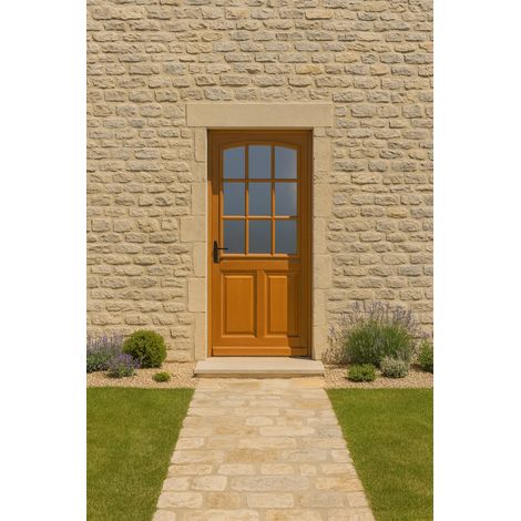 Porta d'ingresso in legno con vetrata Alena, H.215xL.90 cm, lato con pannello dritto, GD MENUISERIES
