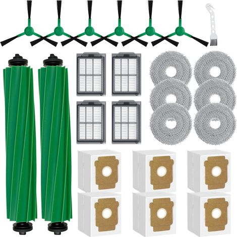 25 Pieces Replacement for iRobot Roomba Plus 405/505/500/400/506/507 Combo,2 Main Brushes,6 Dust Bags 6 Mop Pads 4 Filters 6 Side Brushes 1 Cleaning Brush (1/5)