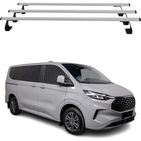 OMAC Heavy Duty Dachträger Querträger kompatibel mit Ford Transit Custom / Tourneo Custom II 2023-2026 – 3 Stangen – Stahl Silber