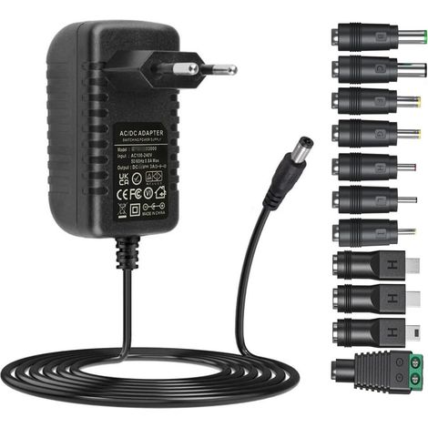 5V 3A Ladegerät-Adapter, AC 230V 220V auf DC 5V 3000mA mit 5,5mm x 2,1mm und 8 Anschlüssen, Universal-Netzteil für Kamera, Tablet, Scanner, TV-Box, LED, Überwachungskamera, Festplatte