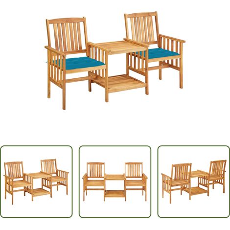 Table de jardin - Chaises de jardin avec table à thé et coussins Acacia solide (1/5)