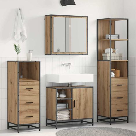 Juego de muebles de baño con cajón 4 pcs Roble artesanal