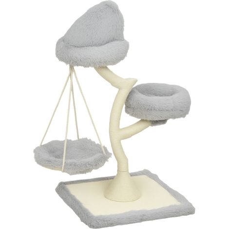 Tiragraffi per gatti 115 cm con 2 cucce, amaca e tiragraffi in sisal, grigio chiaro (1/5)