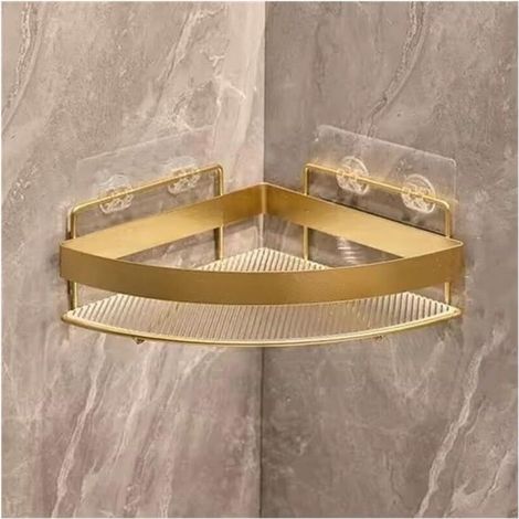 ALLIANDISÉtagère de douche flottante adhésive, étagère d'angle murale, étagère de rangement de douche en acrylique sans perçage (avec séparateur métallique, doré). (1/3)