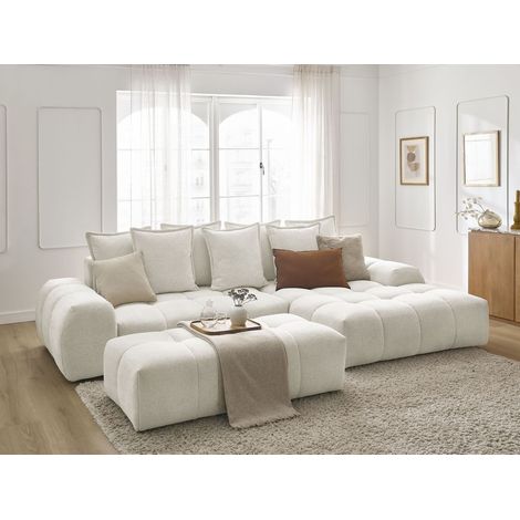 BOBOCHIC - Canapé d'angle convertible coffre EVEREST tissu chiné avec pouf Angle droit Blanc (1/5)