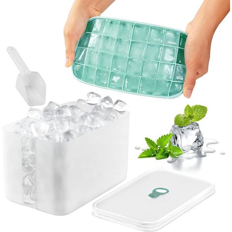 Bac à glaçons avec couvercle, moule à glaçons en silicone avec couvercle, boîte à glaçons, empilable, sans BPA (1/5)