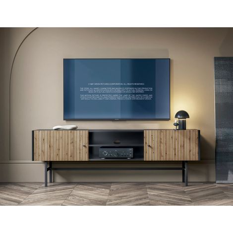 AX LIVING TV Bank schwarz Dinley – 155 cm Lowboard Eiche Modern