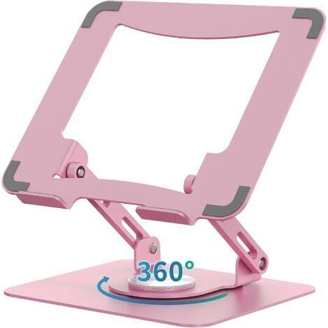 Support pour ordinateur portable avec base pivotante à 360°, élévateur de bureau, support pliable (10 à 15,6 pouces) rose (1/4)