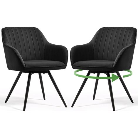 Set di 2 Sedie girevoli in velluto con cuciture TURNO Nero gambe nere (1/5)
