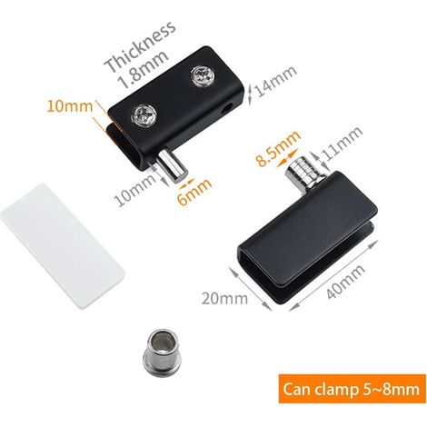 Charnière Pivot Pour Porte En Verre - Acier Inoxydable Brossé - Sans Perçage - Convient Verre 5 À 8 Mm - Noir - 1 Paire (1/3)